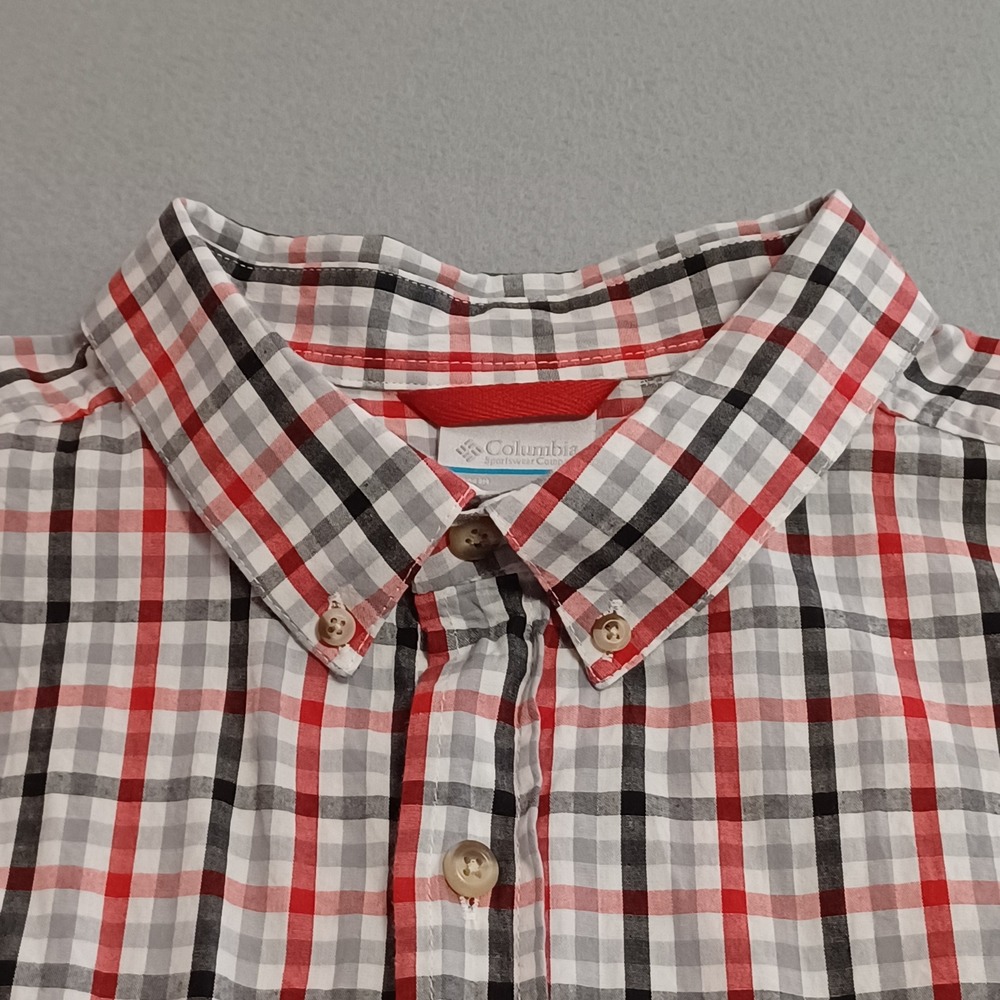 Columbia Mens XL Plaid Button Down Shirt Red Black Grey AM7968 Cotton Stretch - Picture 11 of 12